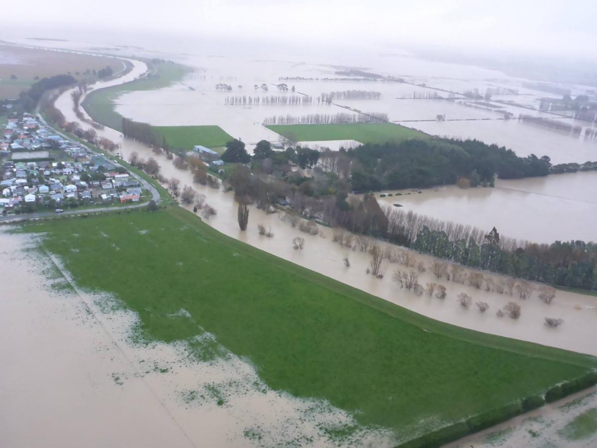 Floodwaters can damage buildings, land and infrastructure. Image: Environment Canterbury.