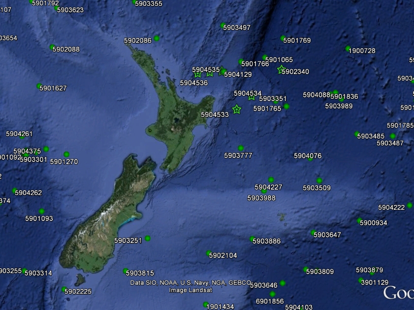 Argo Floats around New Zealand