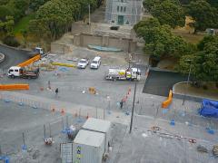 Outside the Carillon you can see the paving that is being laid in the park.