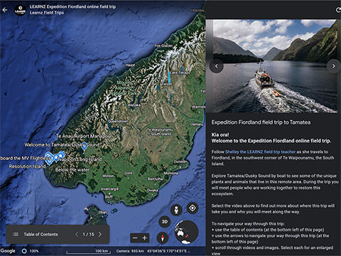 Tamatea Dusky Sound ecological restoration on Google Earth.