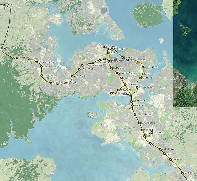 Map of Auckland railway lines - click for interactive map.