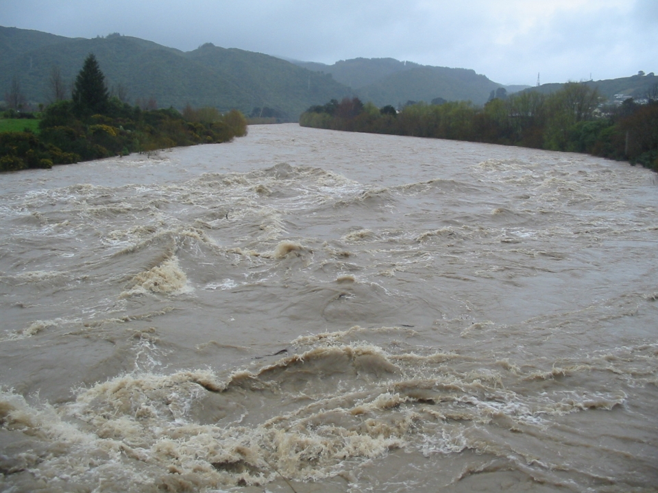 The Hutt River in Wellington during a flood in 2006. Image: Greater Wellington Regional Council.