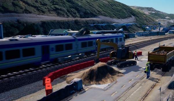 The same software that developers use to create games like Fortnite can also be used to plan construction work and keep people safe around trains. Image: Andy Lyon, KiwiRail.