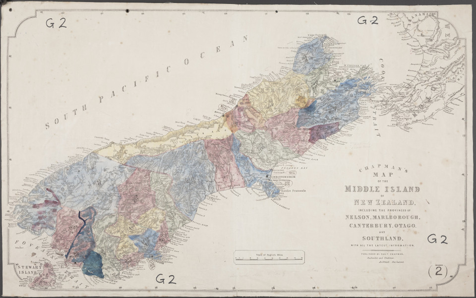 The South Island was recorded as an alternative to Middle Island in the 1830s and became the common name by 1907. Image: Archives New Zealand - http://archway.archives.govt.nz/ViewFullItem.do?code=22823150.