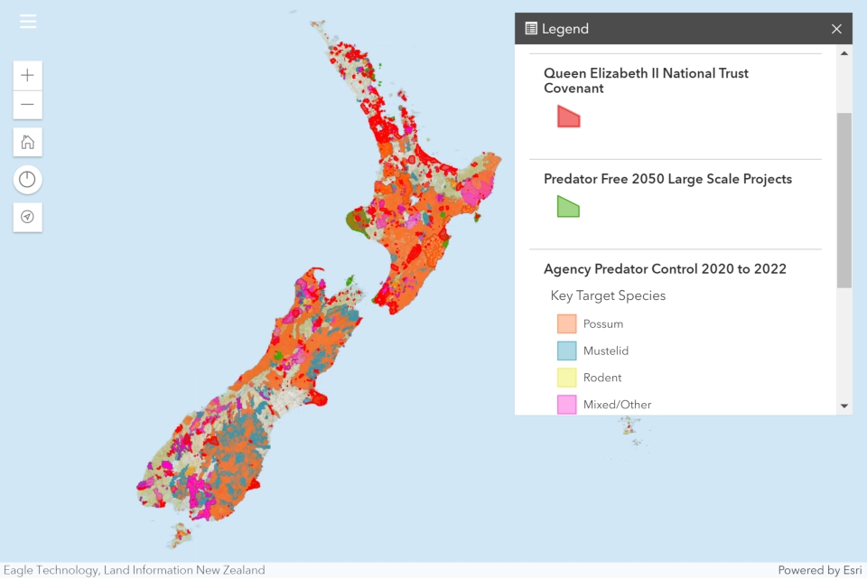 This GIS helps tell a national story of predator control. Image: Predator Free NZ.
