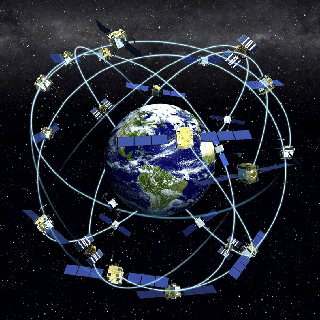 This image represents a network or constellation of GPS satellites. Image: NOAA.