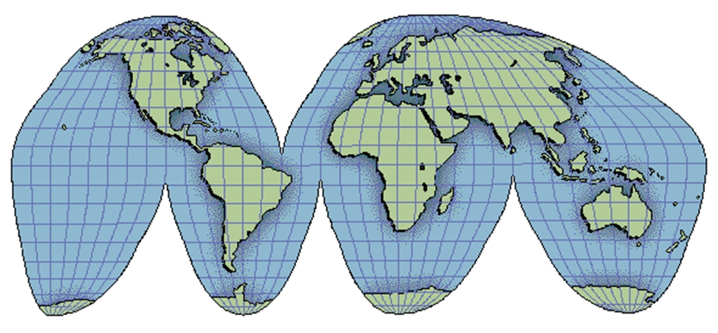 This image shows an example of an interrupted map projection
