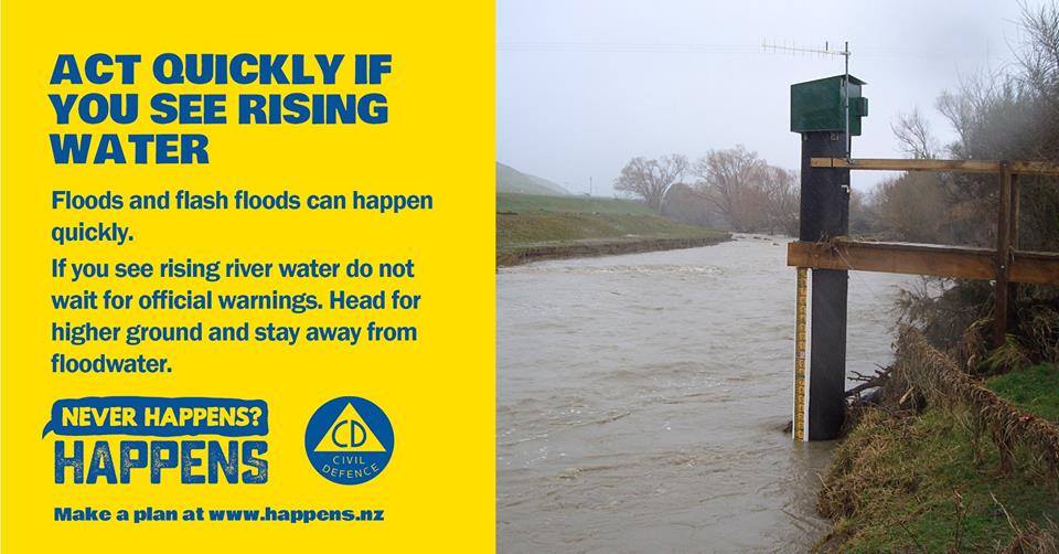 Don't enter flood water, it can be dangerous and contaminated. Image: Civil Defence.
