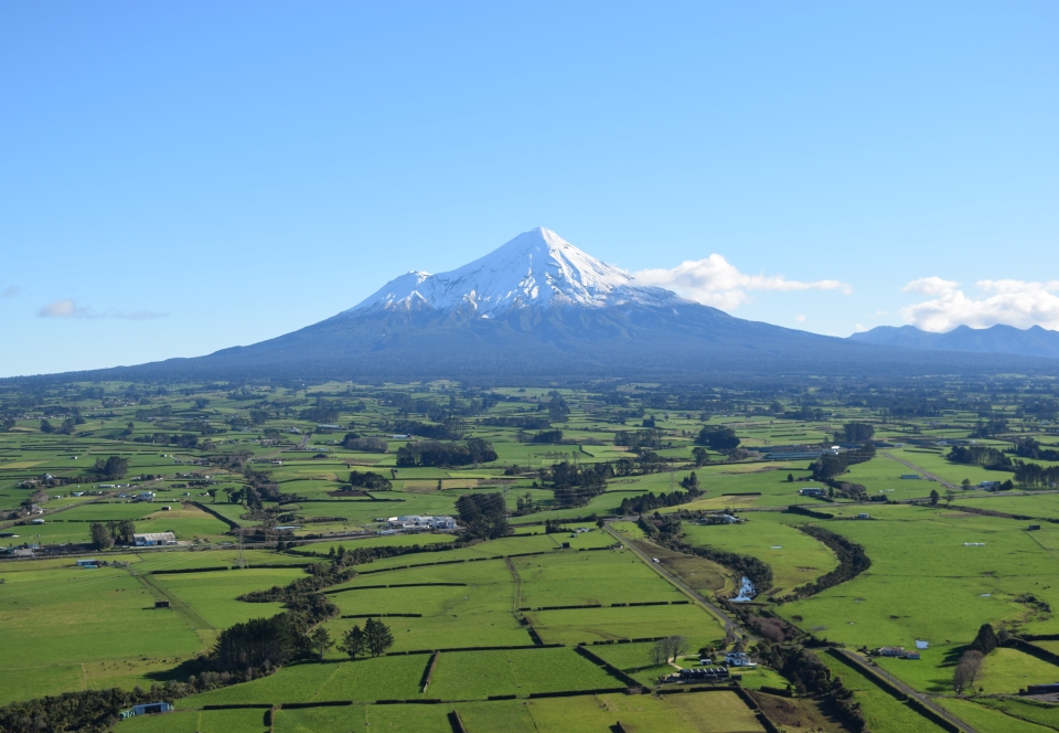 Mount Taranaki from Stratford. Image: Bruce Hayward.