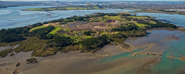 Spoil will be used to build up a former mining quarry on Puketutu Island, in Māngere. One day, this island will be opened to the public as a regional park. Image: Watercare.