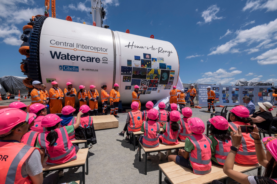 Students and project team members at the TBM naming ceremony. Image: Watercare.