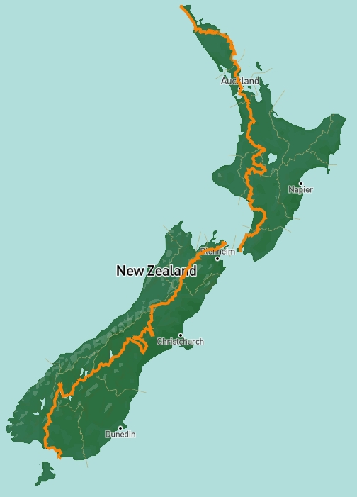 Te Araroa trail goes from one end of the country to the other. Image: teararoa.org.nz