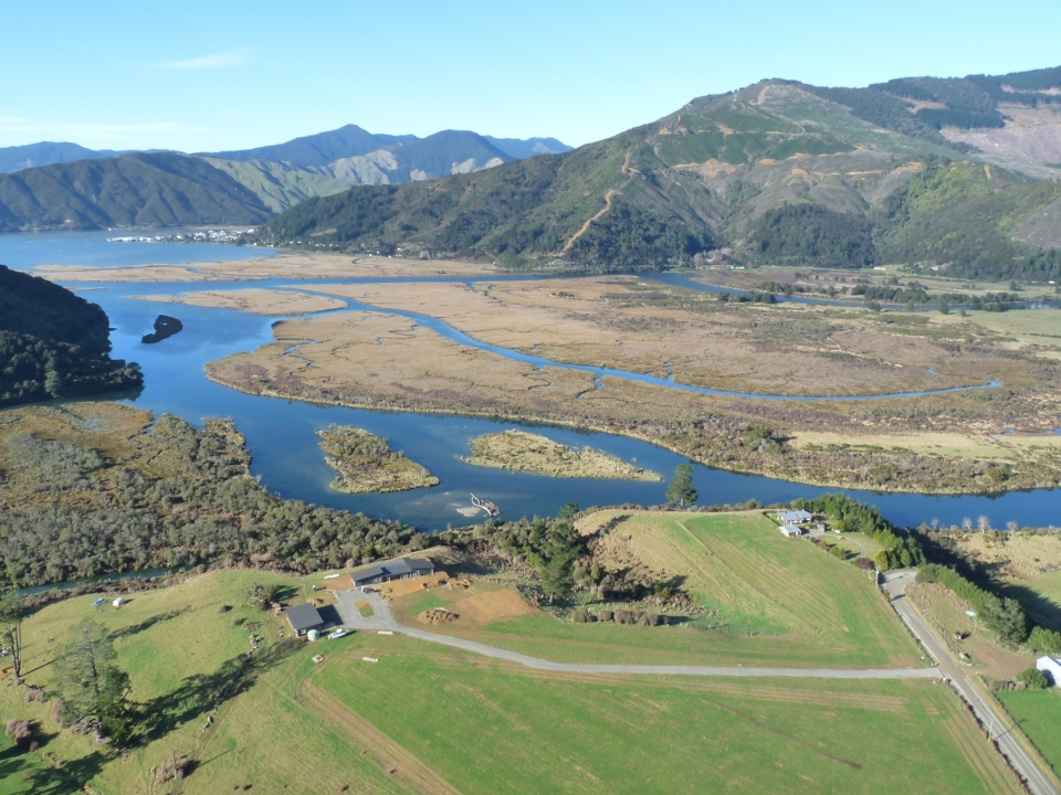 An aerial view of Te Hoiere estuary. Image: Peter Hamill.